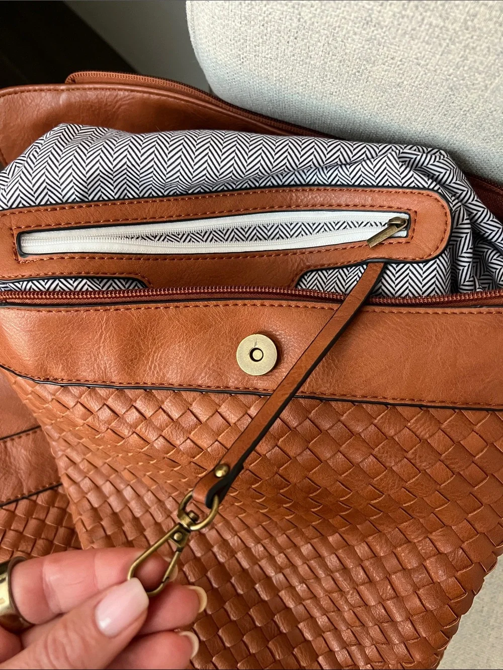 Woven Vegan Leather Backpack